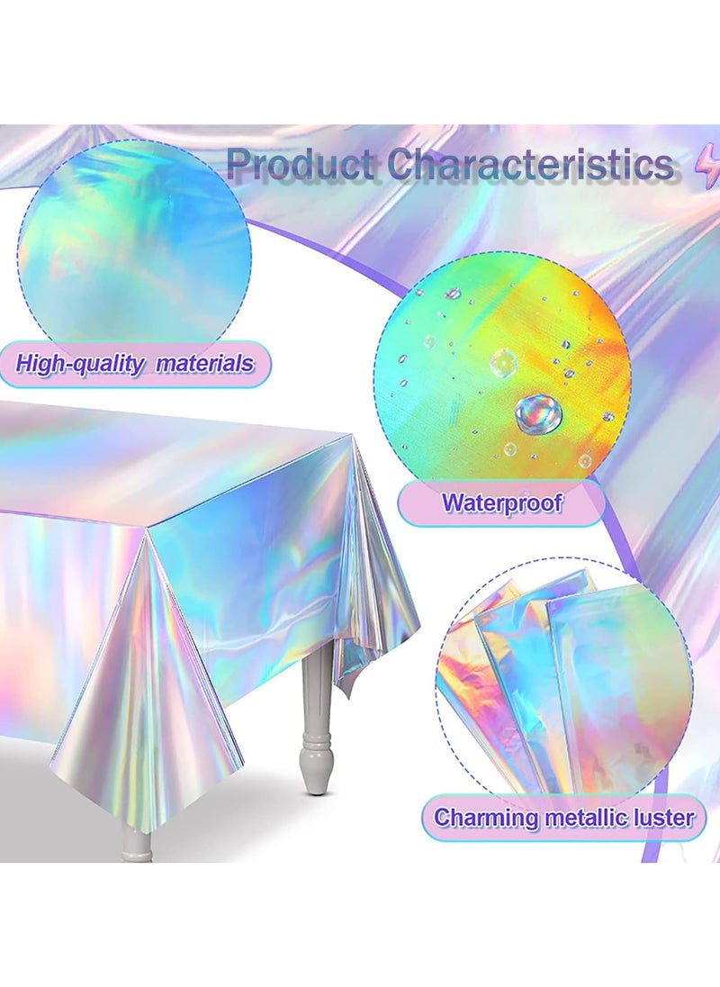 Cuken - 3 Pack Laser Iridescence Tablecloths, Holographic Foil Table Cloth for Parties, Weddings, And Events Disposable Plastic Rectangle Table Cover, 54x108in - Image 1