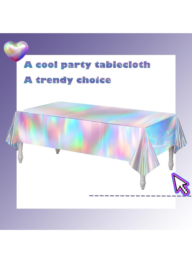 Cuken - 3 Pack Laser Iridescence Tablecloths, Holographic Foil Table Cloth for Parties, Weddings, And Events Disposable Plastic Rectangle Table Cover, 54x108in - Image 1