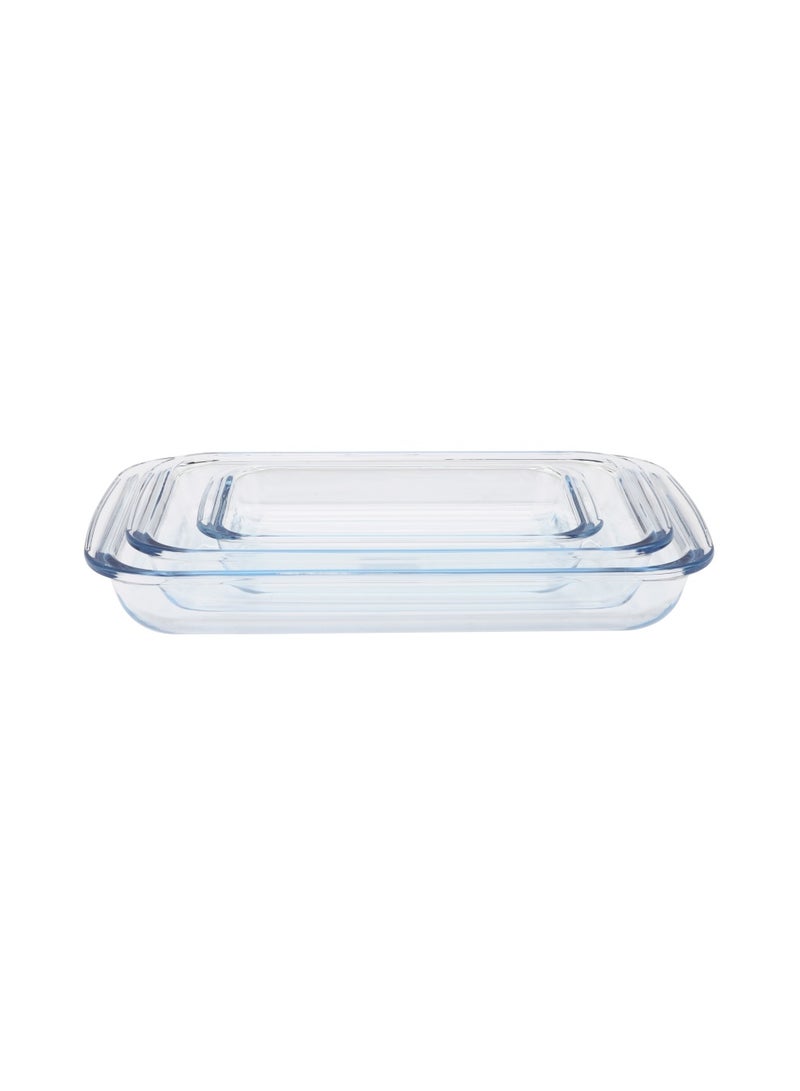 Royalford 3-Piece Borosilicate Rectangular Glass Baking Tray Set Clear Baking Tray 1, Baking Tray 2.2, Baking Tray 3Liters - Image 2