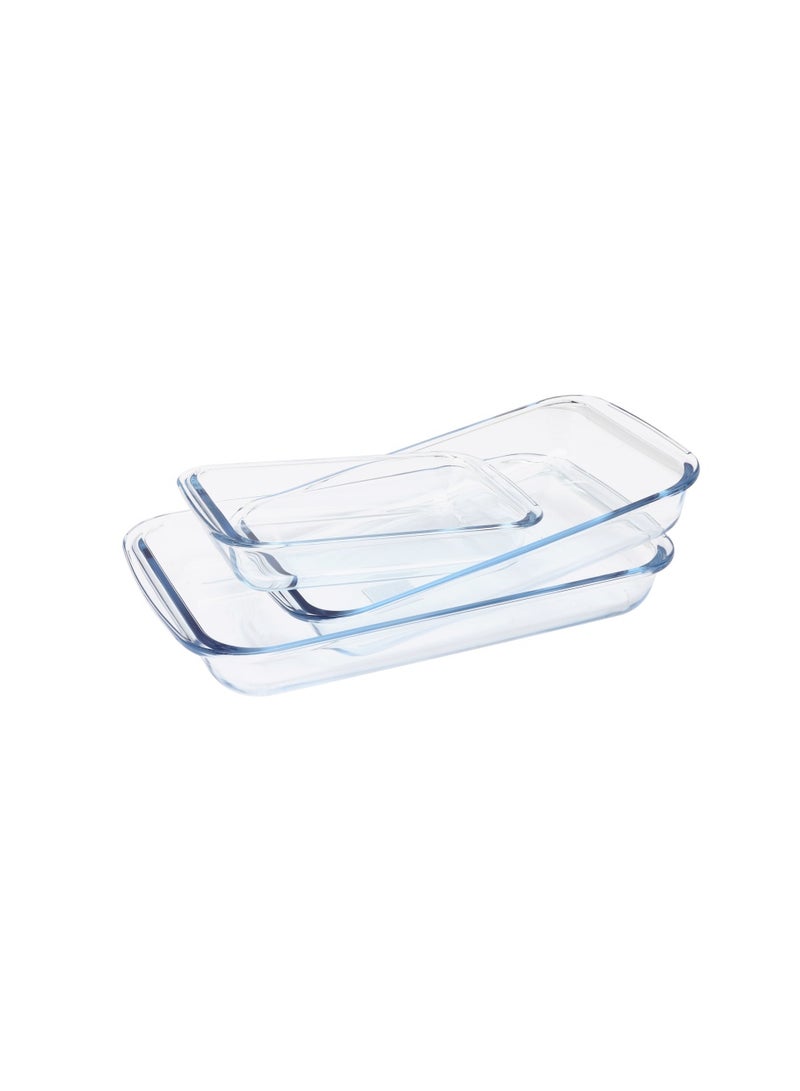 Royalford 3-Piece Borosilicate Rectangular Glass Baking Tray Set Clear Baking Tray 1, Baking Tray 2.2, Baking Tray 3Liters - Image 1
