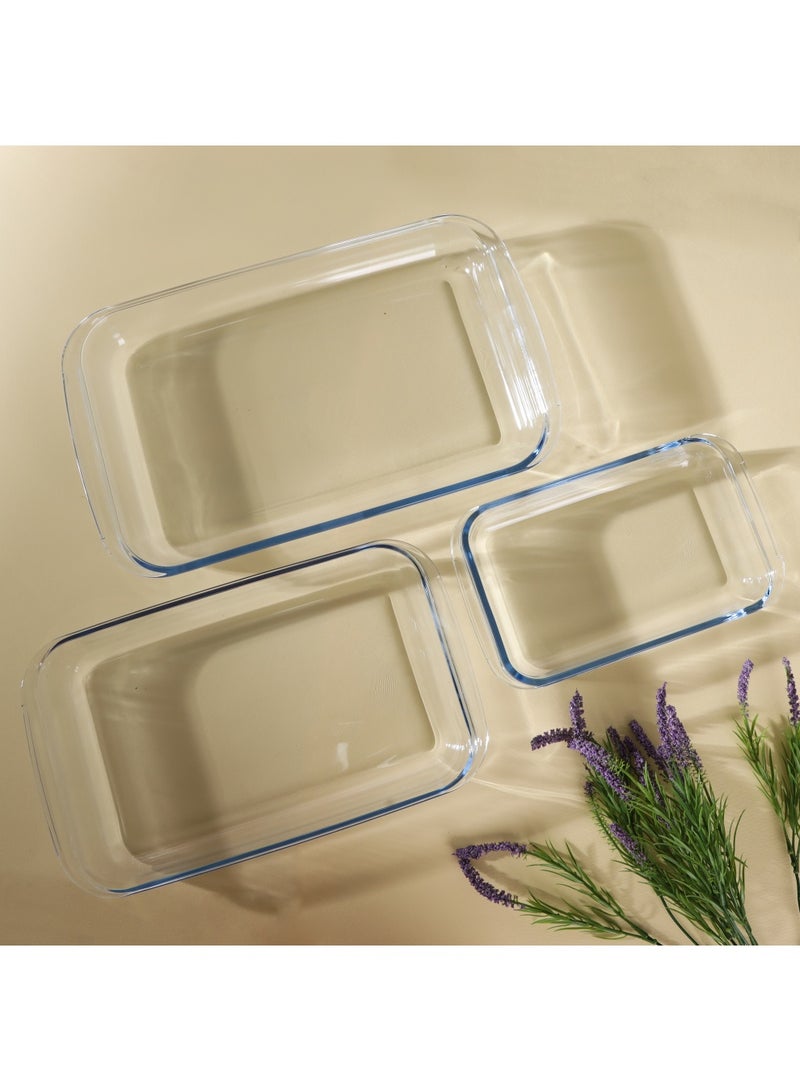 Royalford 3-Piece Borosilicate Rectangular Glass Baking Tray Set Clear Baking Tray 1, Baking Tray 2.2, Baking Tray 3Liters - Image 4