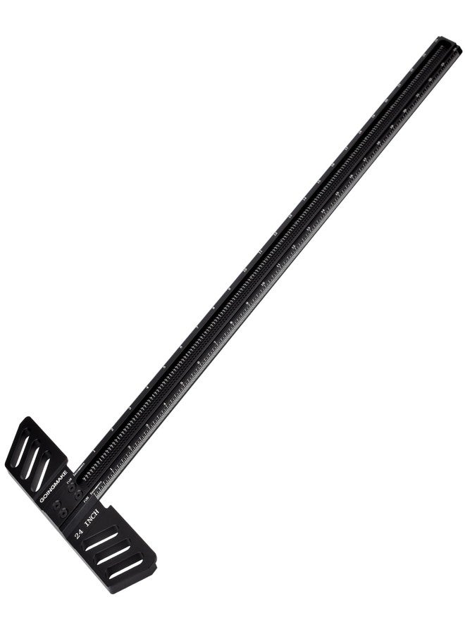 GOINGMAKE Woodworking T-Square 24 Inch Aluminum Alloy T Square Ruler 1/32" Hole Scrbing Guides Positioning Scribe Tool Precision Woodworking Ruler Scribing Tool for Carpenter Layout and Measuring - Image 1