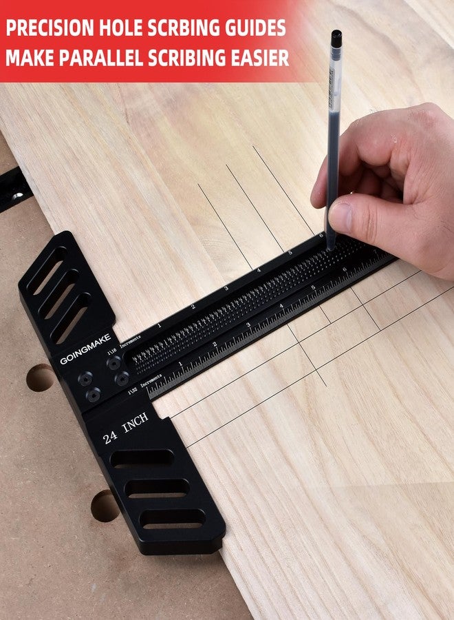GOINGMAKE Woodworking T-Square 24 Inch Aluminum Alloy T Square Ruler 1/32" Hole Scrbing Guides Positioning Scribe Tool Precision Woodworking Ruler Scribing Tool for Carpenter Layout and Measuring - Image 4