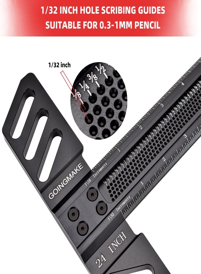 GOINGMAKE Woodworking T-Square 24 Inch Aluminum Alloy T Square Ruler 1/32" Hole Scrbing Guides Positioning Scribe Tool Precision Woodworking Ruler Scribing Tool for Carpenter Layout and Measuring - Image 2
