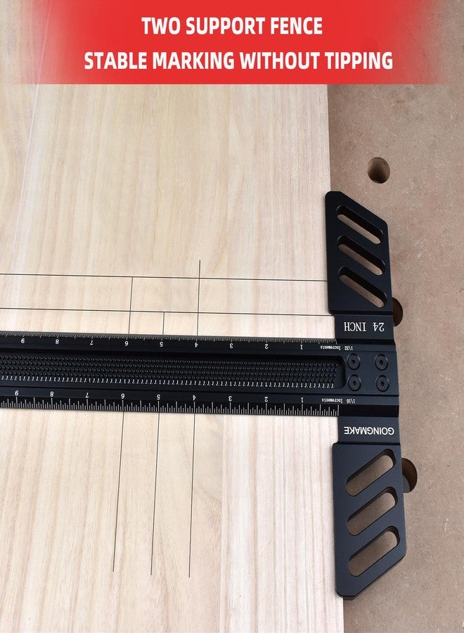 GOINGMAKE Woodworking T-Square 24 Inch Aluminum Alloy T Square Ruler 1/32" Hole Scrbing Guides Positioning Scribe Tool Precision Woodworking Ruler Scribing Tool for Carpenter Layout and Measuring - Image 5