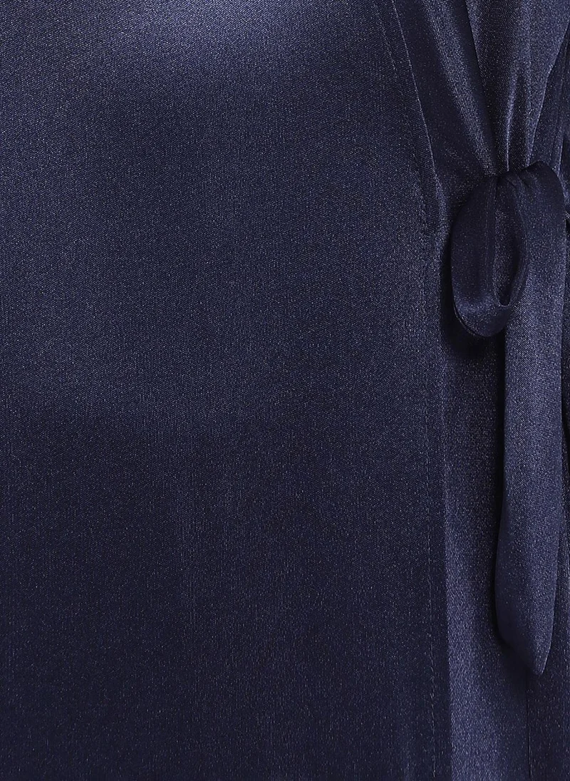 كلوفيا Clovia Short Nighty & Robe Set in Navy Blue - Satin