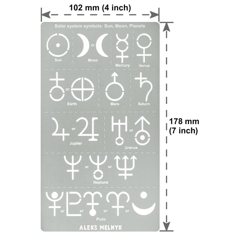 Aleks Melnyk No.413 Metal Stencil, Solar System Symbols, Sun, Moon, Planets, Small Stencil, 1 PCS, Template for Wood Burning, Engraving, Crafting, Scrapbook - Image 4