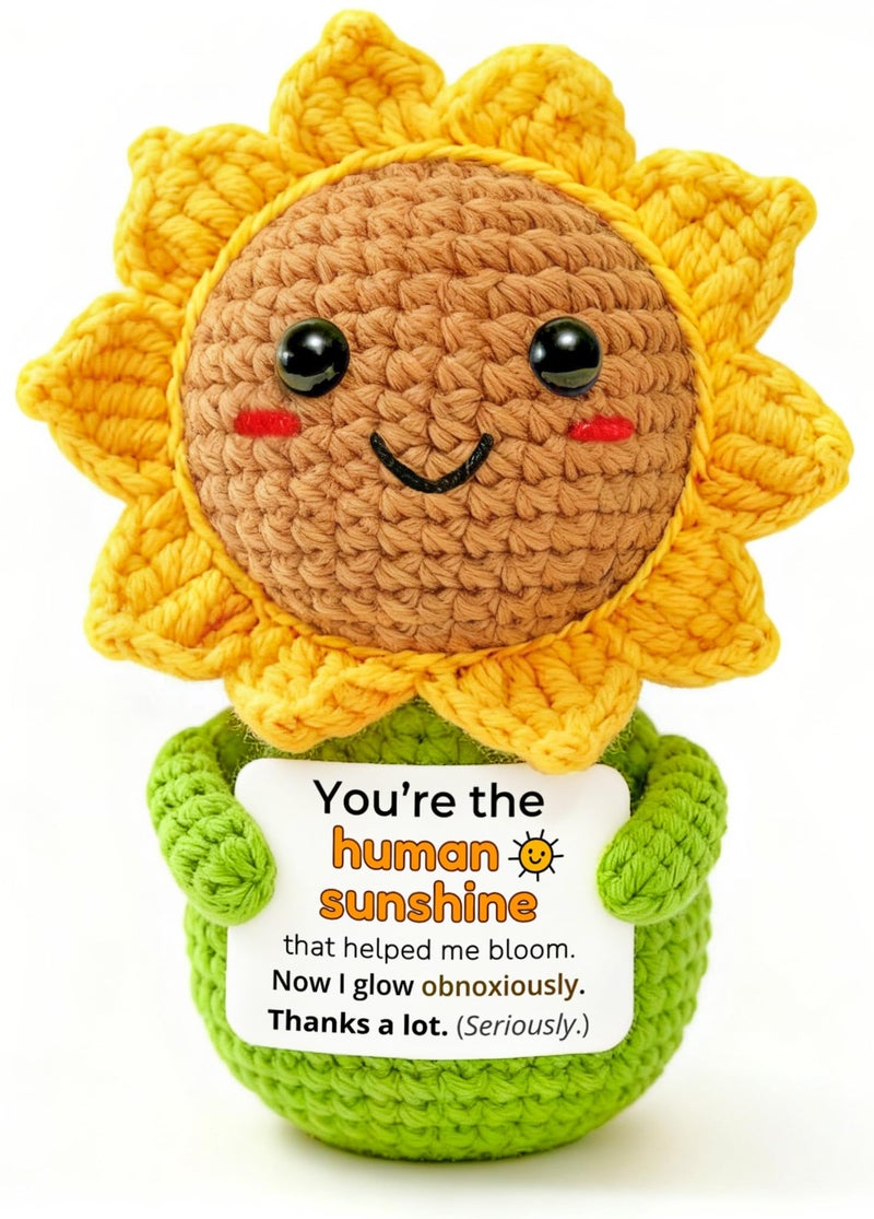 Krinisou Thank-You Sunflower Gift for Women - “Human Sunshine” Crochet Desk Decor, Funny Cute Friendship Appreciation Gift for Best Friend, Bestie, Sister, or Coworker - Image 1
