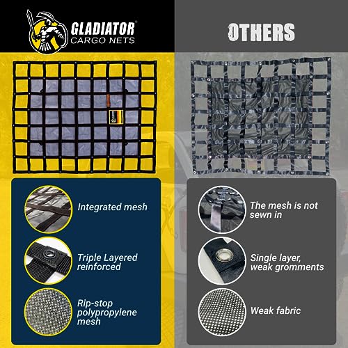Gladiator Cargo Nets - Heavy Duty Cargo Net - Truck Organizer-Interior-Roof Rack-Jeep-SUV- Baja-Camping -(GBN-100) 4' x 4' - Image 5