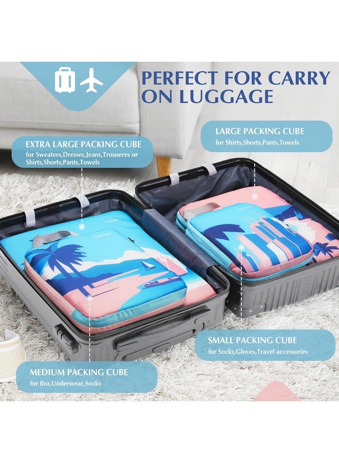 Gonex Compression Packing Cubes, 4pcs Expandable Storage Travel Luggage Bags Organizers, Travel Cubes for Suitcase Carry On (Coconut Palm) - Image 5