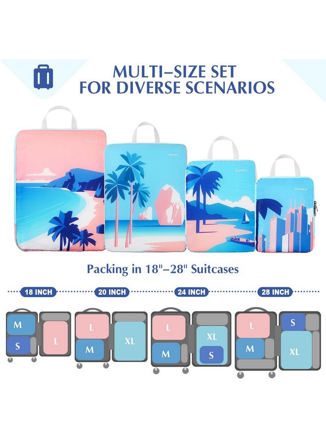 Gonex Compression Packing Cubes, 4pcs Expandable Storage Travel Luggage Bags Organizers, Travel Cubes for Suitcase Carry On (Coconut Palm) - Image 2