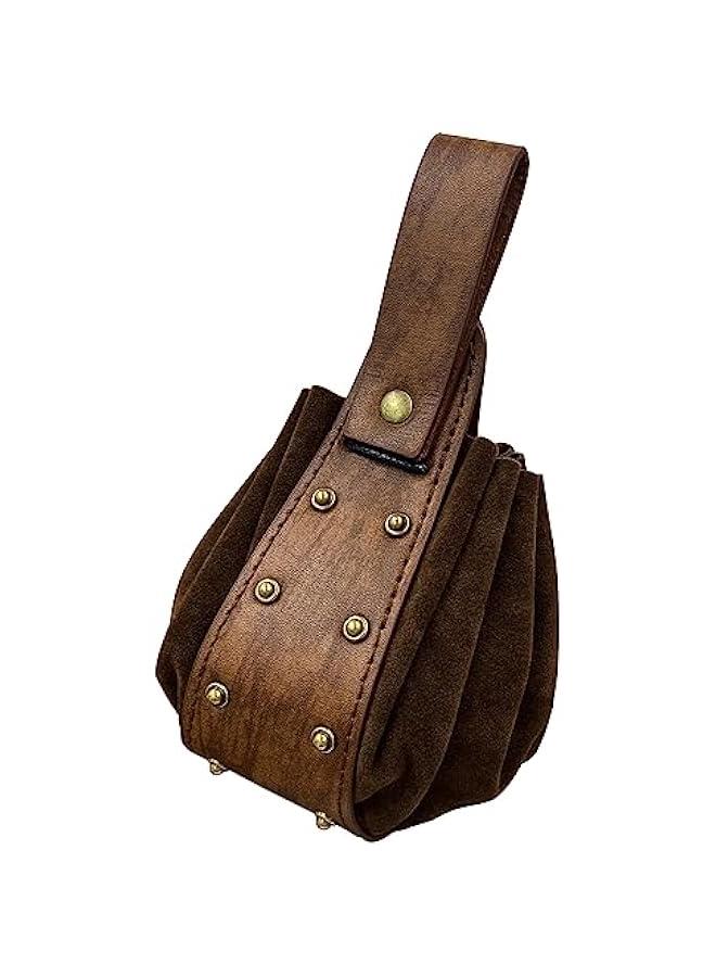 Vintage Medieval Faux Leather Drawstring Pouch, Middle Ages Portable Coin Purse, Rivets Belt Pouch Dice Bag For LARP Ren Faire  - Image 2