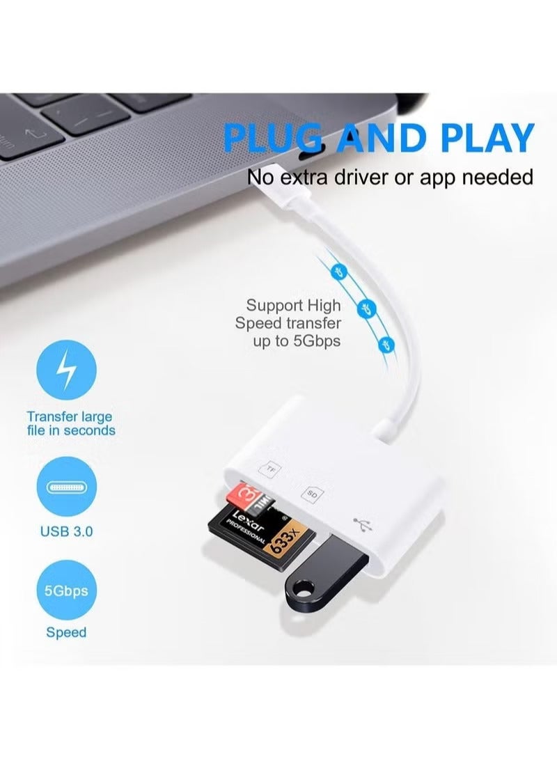 ARNOTEC قارئ بطاقات SD متعدد الوظائف 3 في 1 USB-C، محول USB 3.0 Type-C TF للهواتف، والأجهزة اللوحية، وأجهزة الكمبيوتر المحمولة – قراءة/كتابة مزدوجة، نقل بيانات سريع، توصيل وتشغيل، خفيف الوزن ومحمول (أبيض) - Image 4
