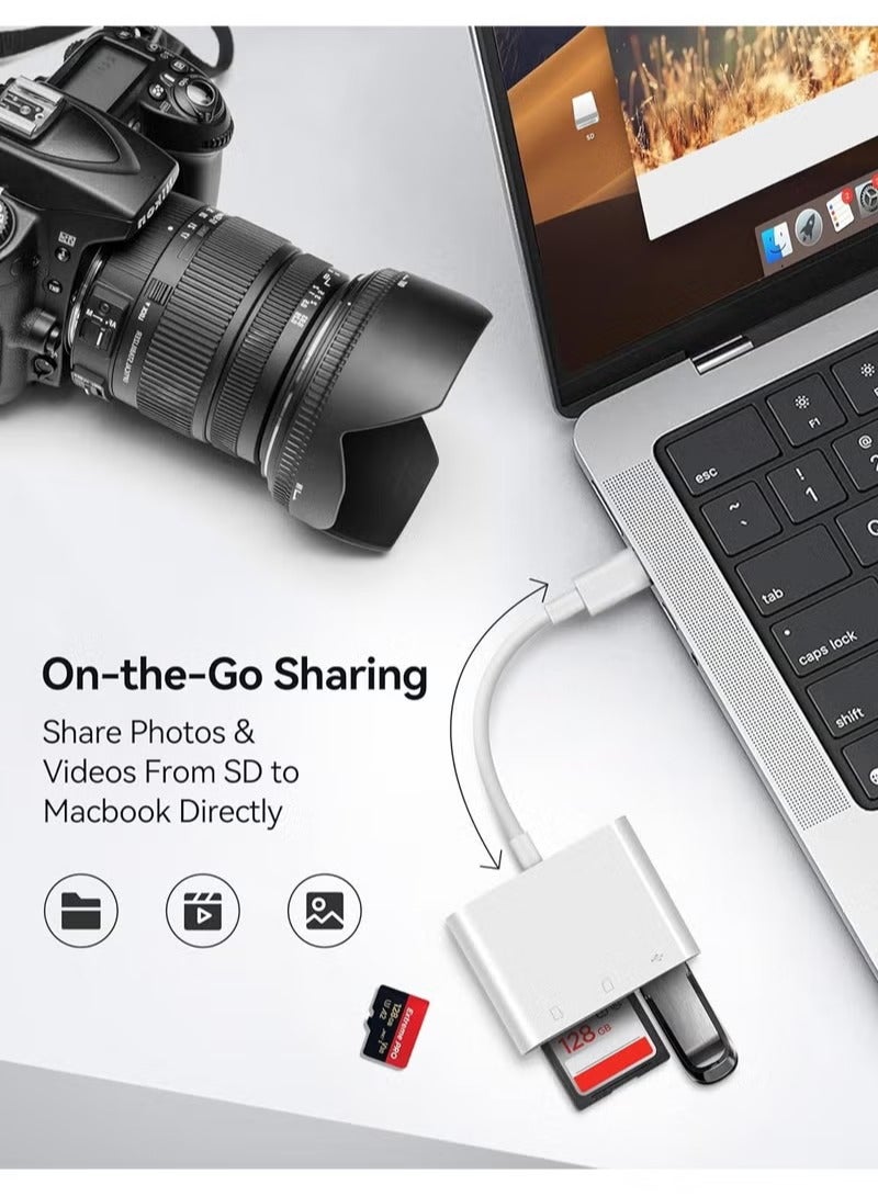 ARNOTEC قارئ بطاقات SD متعدد الوظائف 3 في 1 USB-C، محول USB 3.0 Type-C TF للهواتف، والأجهزة اللوحية، وأجهزة الكمبيوتر المحمولة – قراءة/كتابة مزدوجة، نقل بيانات سريع، توصيل وتشغيل، خفيف الوزن ومحمول (أبيض) - Image 5