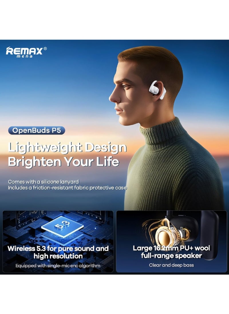 Remax Mena Air Conduction Earbuds OpenBuds P5, 800 mAh Charging Case, 85 mAh EarBud Capacity,Comfortable and Secure Fit, 12H Play Time (Black)  - Image 5