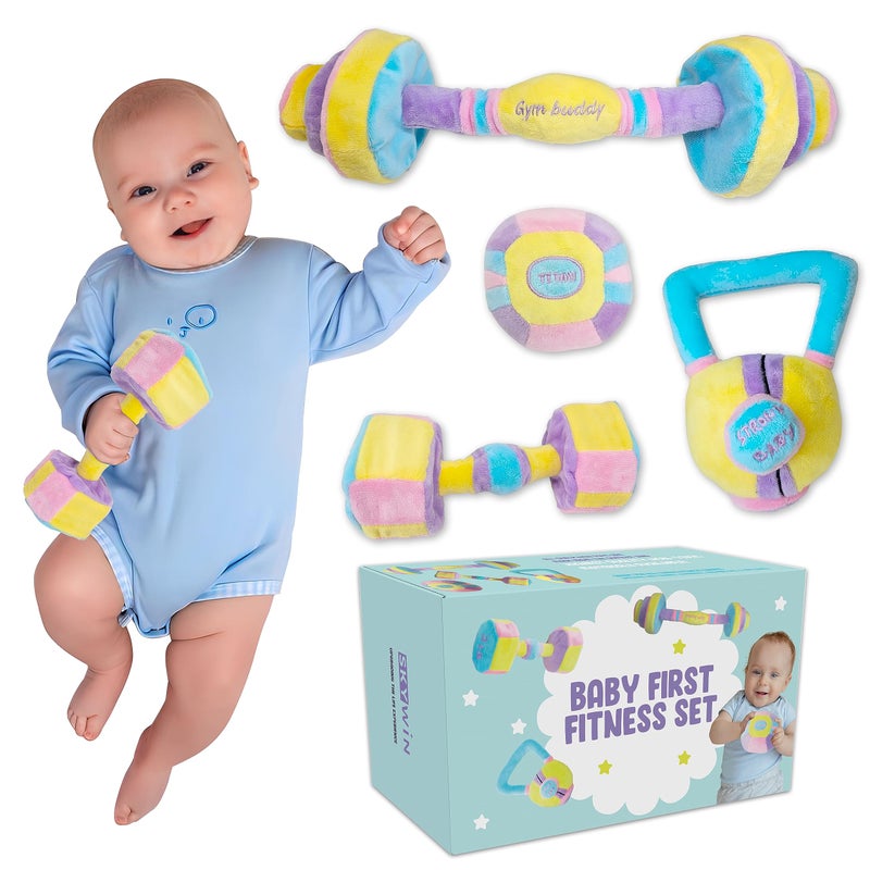 Skywin Baby Weights Plush Toy Set Cute Baby Dumbbell Kettlebell Barbell and Medicine Ball Toys for Infants Christmas Gift Birthday Surprise Easter or Holiday Present Idea 2025 Purple - Image 2