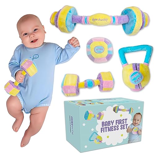 Skywin Baby Weights Plush Toy Set Cute Baby Dumbbell Kettlebell Barbell and Medicine Ball Toys for Infants Christmas Gift Birthday Surprise Easter or Holiday Present Idea 2025 Purple - Image 1