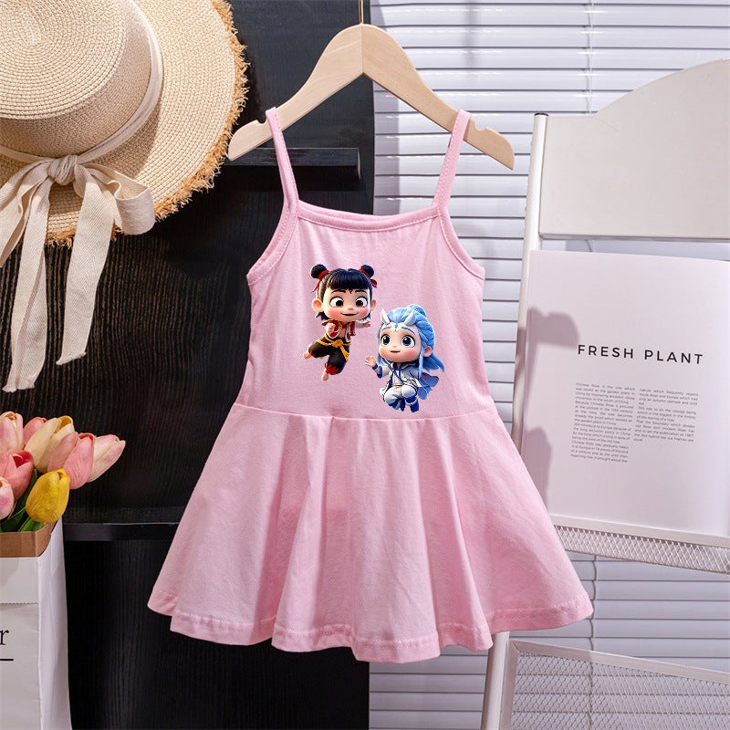 Girls' Dress Baby Dress Children'S Strap Dress Stylish Princess Dress Nezha Summer Tank Dress - Image 1