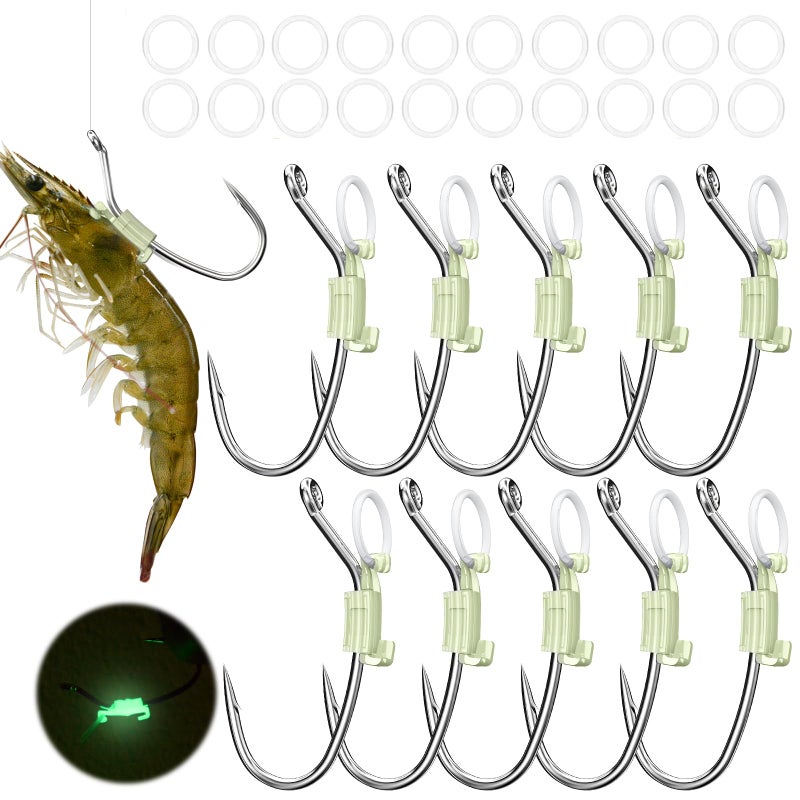 KANAMA Luminous Live Shrimp Hooks HighCarbonSteel Saltwater Freshwater Hooks CorrosionResistant Barbed Shrimp Walker for Bass Pike GrouperBluegill Catfish More 10 Pcs - Image 2