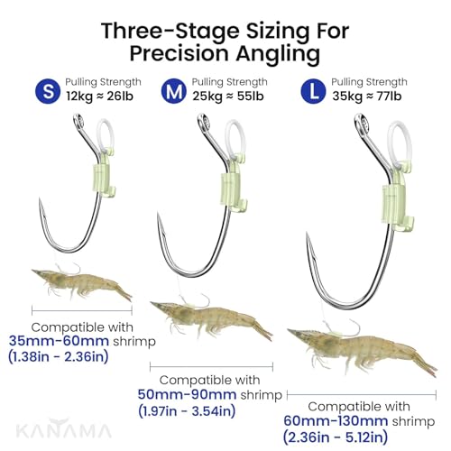 KANAMA Luminous Live Shrimp Hooks HighCarbonSteel Saltwater Freshwater Hooks CorrosionResistant Barbed Shrimp Walker for Bass Pike GrouperBluegill Catfish More 10 Pcs - Image 3