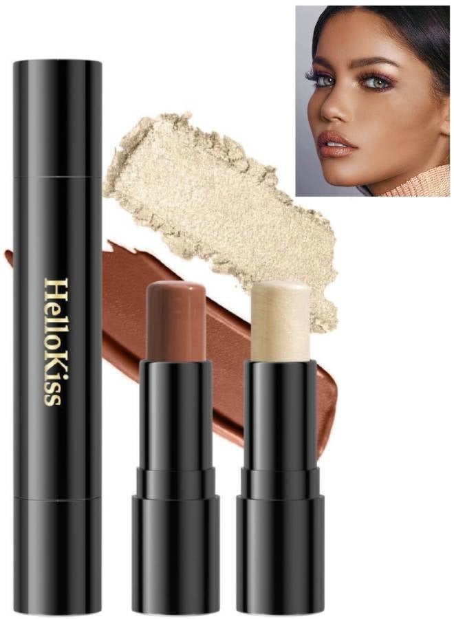 HelloKiss عصا تظليل المكياج 2 في 1 وعصا تمييز الوجه وعصا تحديد الوجه ذات الطرفين وعصا تحديد الوجه الكريمية وعصا البرونزر وعصا مكياج الوجه الرائعة وقلمي تفتيح وتظليل الوجه 03 - Image 1