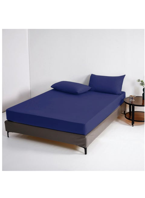 Bedding Fitted Sheet: 3-Pcs King Size Solid Sheet With Pillowcases Set and Soft-Silky 35 Cm Extra Deep Brushed Microfiber Cooling Bed Sheet,Nile Blue