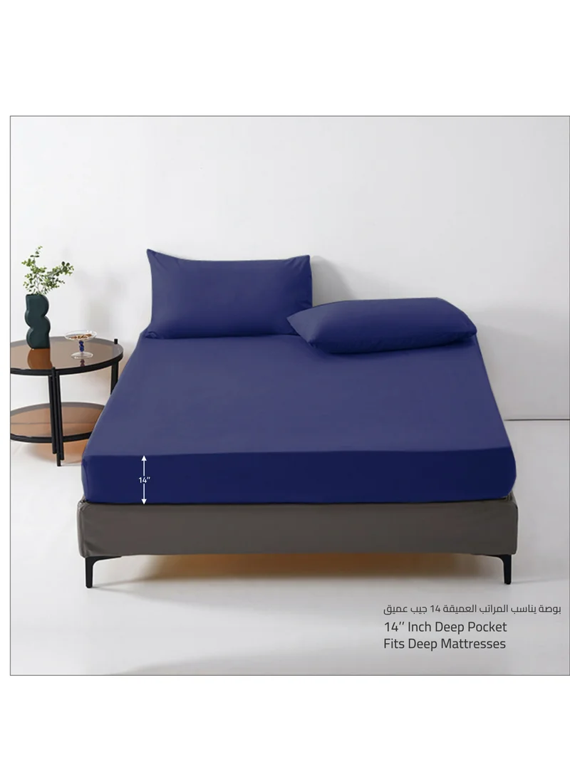Donetella Bedding Fitted Sheet: 3-Pcs King Size Solid Sheet With Pillowcases Set and Soft-Silky 35 Cm Extra Deep Brushed Microfiber Cooling Bed Sheet,Nile Blue