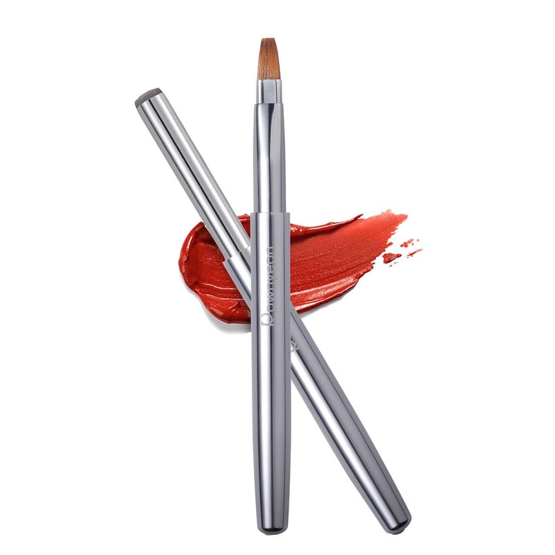 Camdeez Rownyeon Travel Retractable Lip Brush Applicators Flat for Lipstick Gloss Creams Portable with Cap, Professional Makeup Brush for Women Girls As Christmas Gift and Halloween Makeup Tools Silver - Image 1