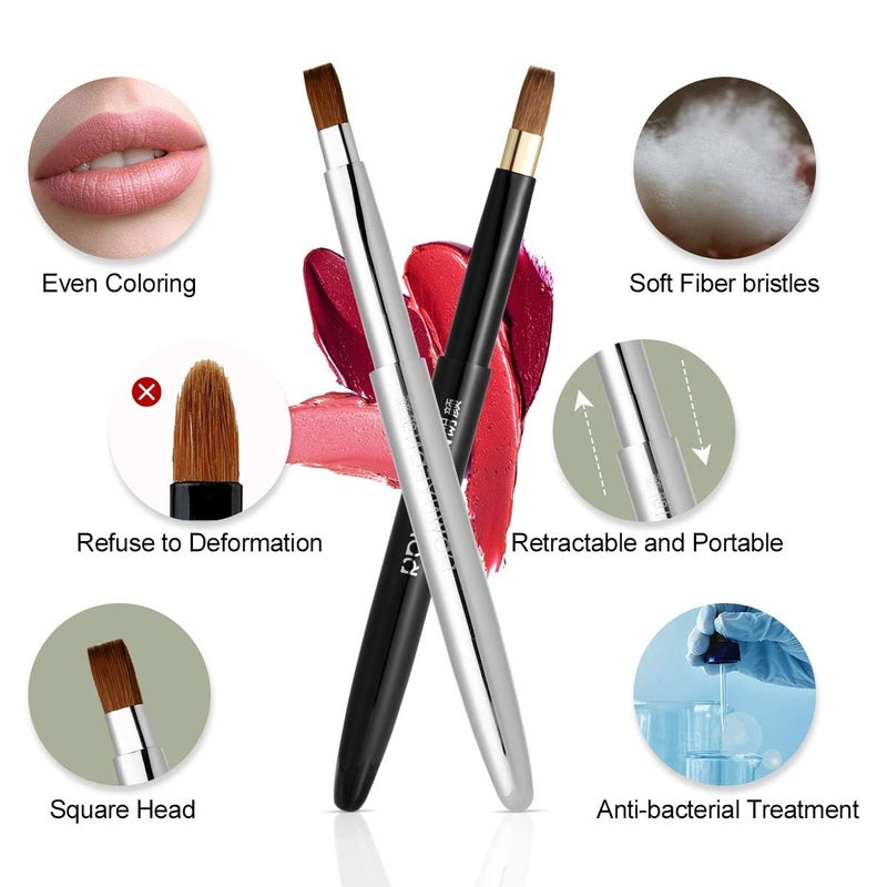 Camdeez Rownyeon Travel Retractable Lip Brush Applicators Flat for Lipstick Gloss Creams Portable with Cap, Professional Makeup Brush for Women Girls As Christmas Gift and Halloween Makeup Tools Silver - Image 4