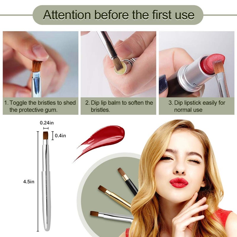 Camdeez Rownyeon Travel Retractable Lip Brush Applicators Flat for Lipstick Gloss Creams Portable with Cap, Professional Makeup Brush for Women Girls As Christmas Gift and Halloween Makeup Tools Silver - Image 3