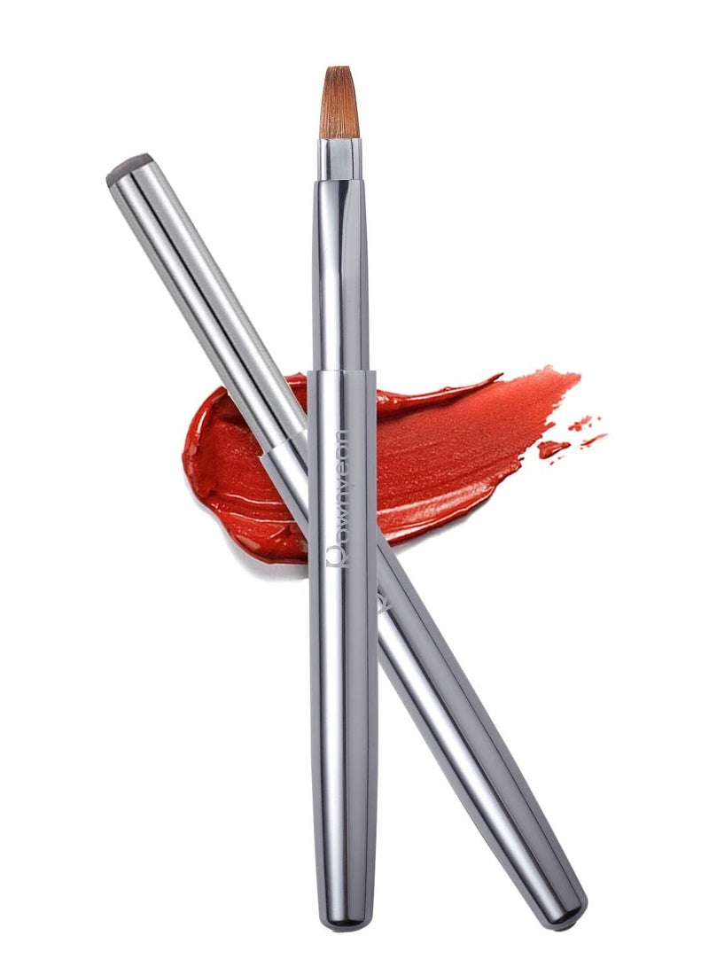 ROWNYEON Rownyeon Travel Retractable Lip Brush Applicators Flat for Lipstick Gloss Creams Portable with Cap, Professional Makeup Brush for Women Girls As Christmas Gift and Halloween Makeup Tools Silver - Image 1