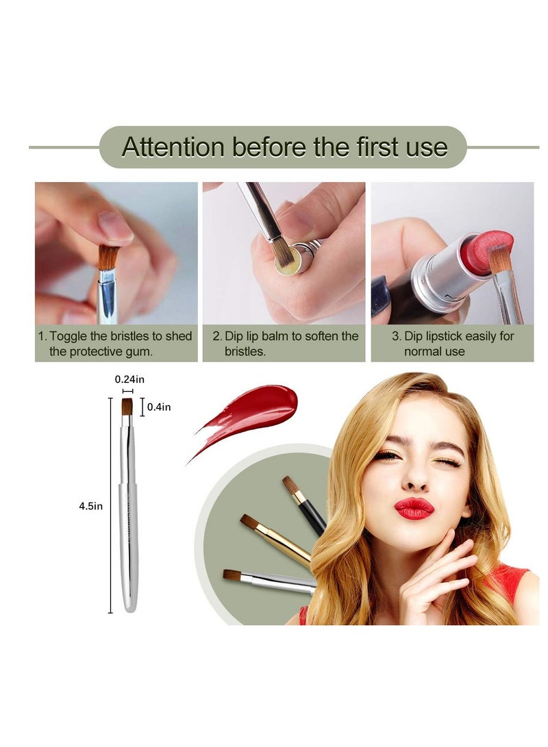 ROWNYEON Rownyeon Travel Retractable Lip Brush Applicators Flat for Lipstick Gloss Creams Portable with Cap, Professional Makeup Brush for Women Girls As Christmas Gift and Halloween Makeup Tools Silver - Image 2