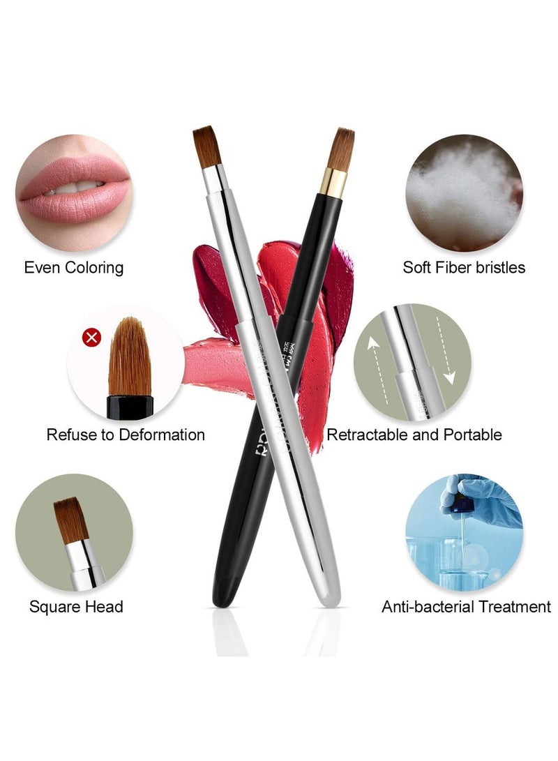 ROWNYEON Rownyeon Travel Retractable Lip Brush Applicators Flat for Lipstick Gloss Creams Portable with Cap, Professional Makeup Brush for Women Girls As Christmas Gift and Halloween Makeup Tools Silver - Image 3