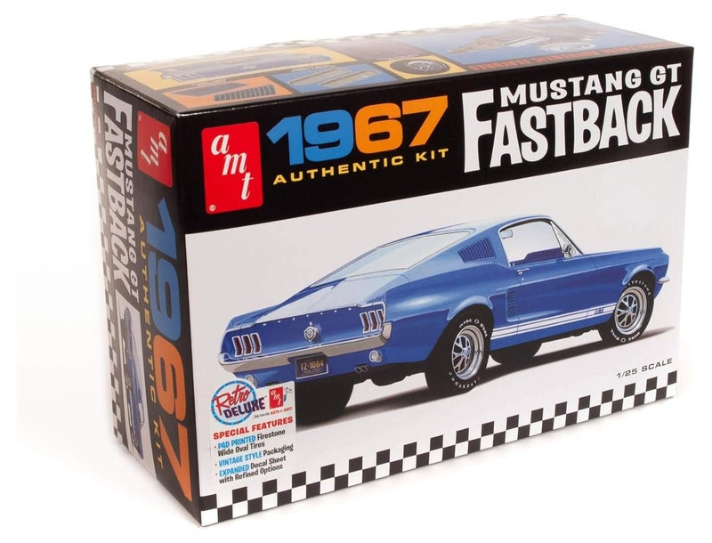 AMT Round 2 1967 Ford Mustang GT Fastback 1:25 Scale Model Kit, Chrome (AMT1241) - Image 1
