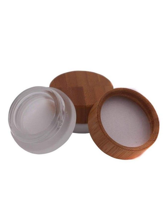 SYBL 2 قطعة 5 جرام/5 مل/0.17 أونصة زجاجة كريم زجاجية فارغة فاخرة من الزجاج المصنفر مع موزع مستحضرات تجميل، حاوية قابلة لإعادة التعبئة، حامل قارورة، تخزين العينات مع غطاء من الخيزران الصديق للبيئة لكريم العين والمراهم وبلسم الشفاه - Image 1