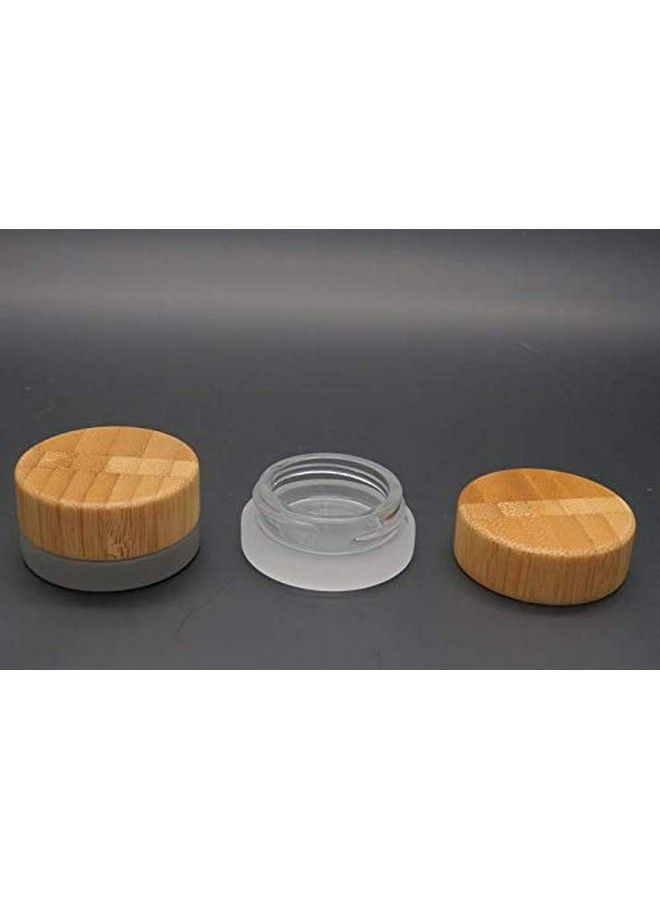 SYBL 2 قطعة 5 جرام/5 مل/0.17 أونصة زجاجة كريم زجاجية فارغة فاخرة من الزجاج المصنفر مع موزع مستحضرات تجميل، حاوية قابلة لإعادة التعبئة، حامل قارورة، تخزين العينات مع غطاء من الخيزران الصديق للبيئة لكريم العين والمراهم وبلسم الشفاه - Image 4