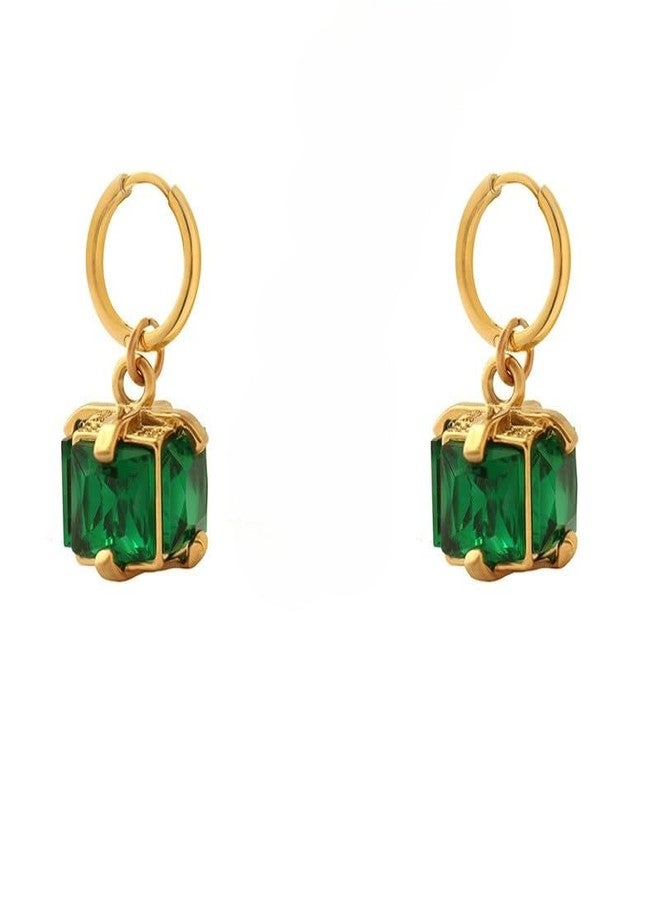 Aaishwarya 18K Gold Plated Green Box Square Zircon Drop Earring for Women and Girls | Anti-Tarnish Jewels | Elegant Jewelry Gift | Minimal Party Accessory - Image 1