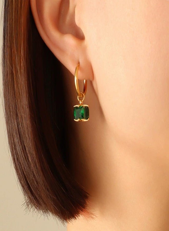 Aaishwarya 18K Gold Plated Green Box Square Zircon Drop Earring for Women and Girls | Anti-Tarnish Jewels | Elegant Jewelry Gift | Minimal Party Accessory - Image 2
