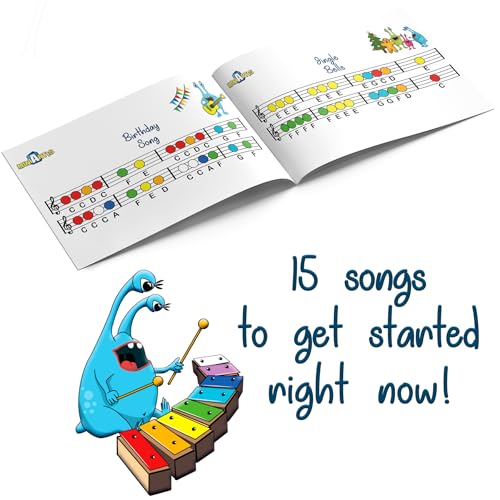 MINIARTIS Glockenspiel Xylophone | Educational Music Toys for Toddlers | 8 Notes Colorful Resonator Bells for Kids with 15 Songbook & Green Case | Great Birthday Gift for Children - Image 5