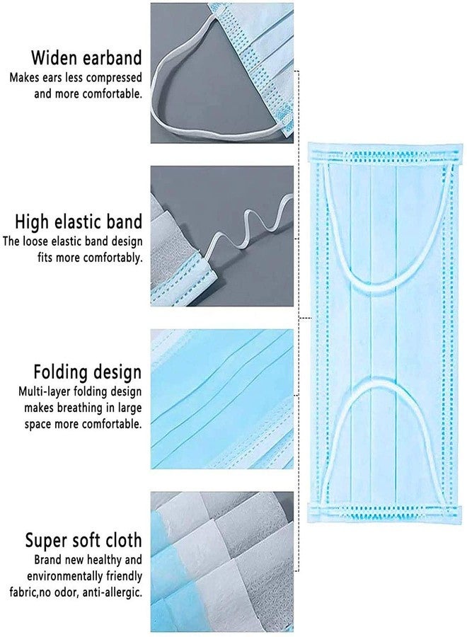 PROSENCE Non Woven fabric Surgical Mask 3 Layer With Nose Clip100 Disposable Face Mask Pack Of 100 Pcs 3Ply Surgery Mask Use&Throw Mask Sargical Disposable Mask.For Face With Nose Pin,Unisex,Blue - Image 4