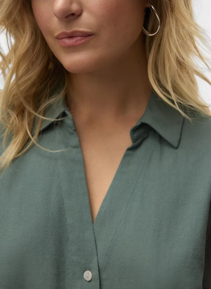 Vero Moda  VMMYMILO SL linen V-NECK SHIRT WVN  GA for Women | Best Price UAE