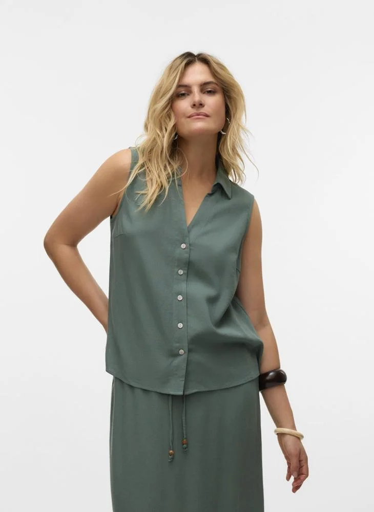 Vero Moda  VMMYMILO SL linen V-NECK SHIRT WVN  GA for Women | Best Price UAE