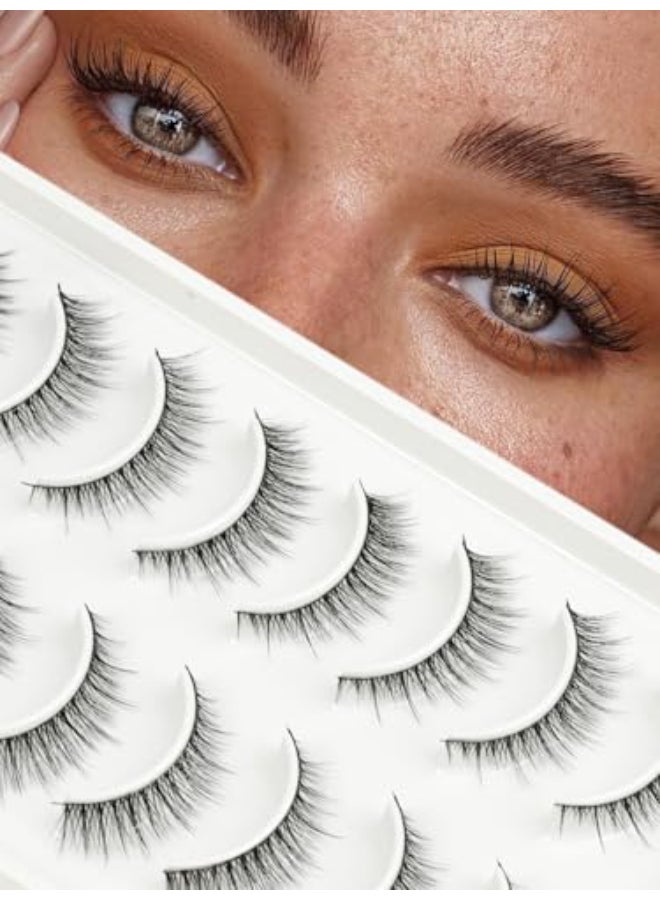 EMEDA False Eyelashes Natural Look 10mm Short Very Small False Lashes Wispy with 010mm Thin Band Every Day Naturales Fake Eye Lash Strips 10 Pairs Pack by EMEDA FR105 - Image 1