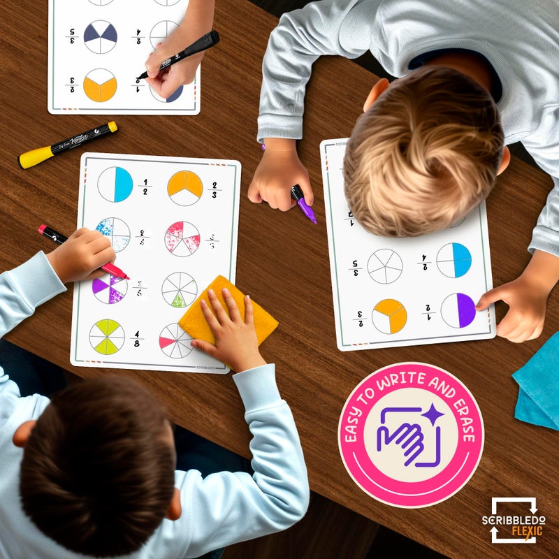SCRIBBLEDO Fraction Manipulatives 9â€x12â€ Small White Board Dry Erase Sheets Math Manipulatives 1st Grade Students 2nd Grade Fractions Homeschool Supplies Teacher Classroom Pack of 10 Sheets - Image 5
