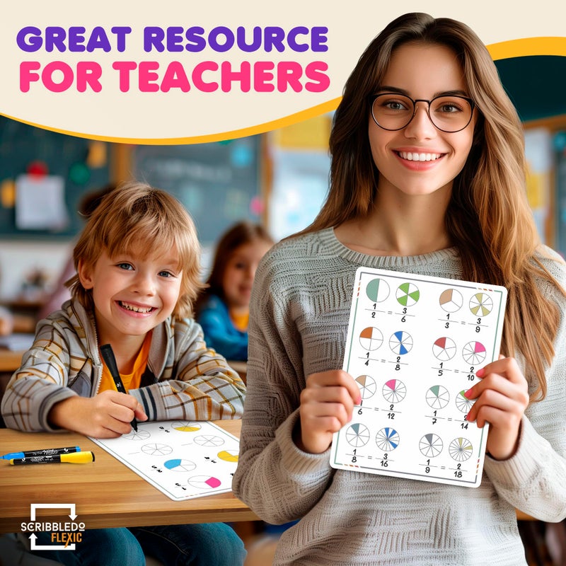 SCRIBBLEDO Fraction Manipulatives 9â€x12â€ Small White Board Dry Erase Sheets Math Manipulatives 1st Grade Students 2nd Grade Fractions Homeschool Supplies Teacher Classroom Pack of 10 Sheets - Image 4