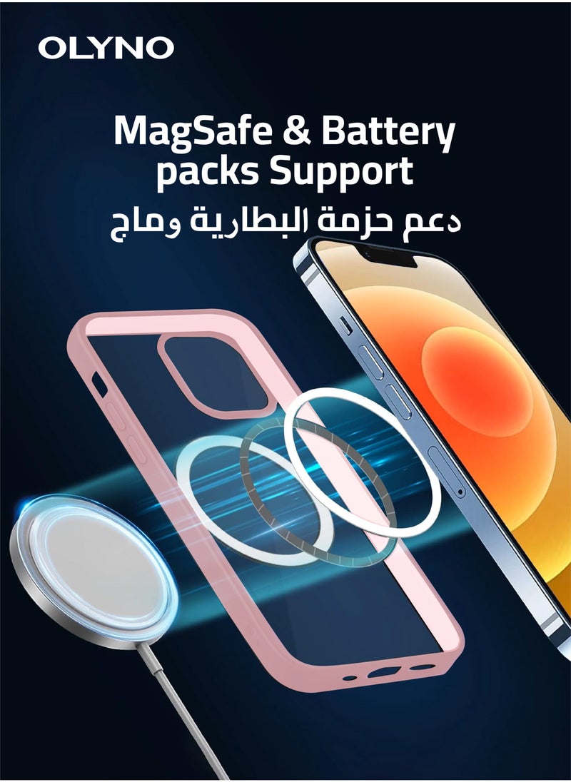 OLYNO MagMight iPhone 14 Pro Max Slim MagSafe Back Case With Wireless Charging Shockproof Anti-Fingerprint Scratch-Proof And Pink Edges  - Image 2