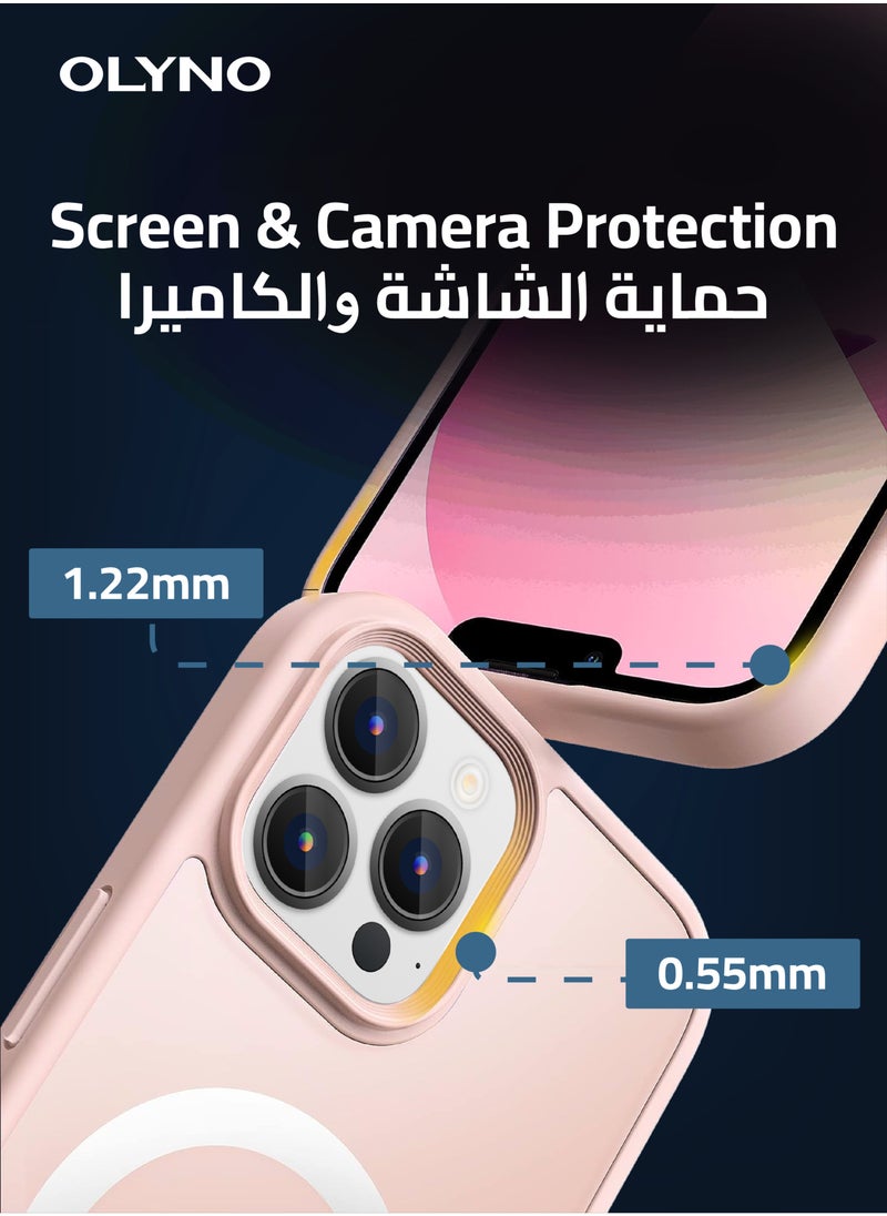 OLYNO MagMight iPhone 14 Pro Max Slim MagSafe Back Case With Wireless Charging Shockproof Anti-Fingerprint Scratch-Proof And Pink Edges  - Image 4