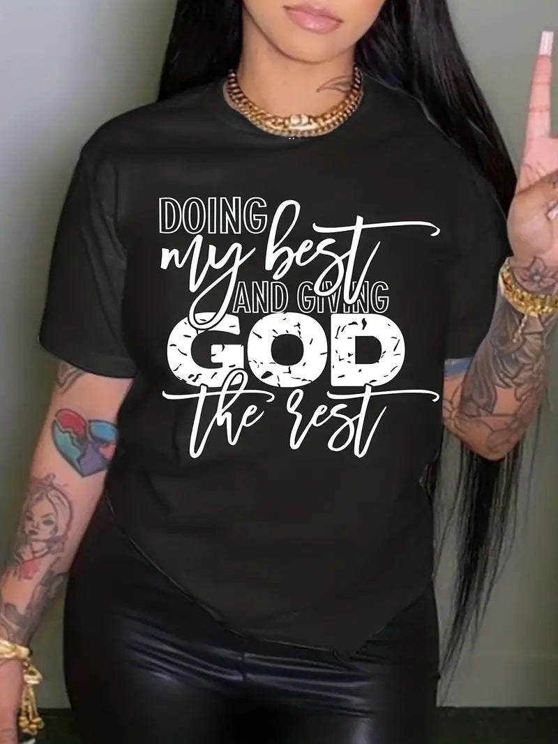 Temu Spelling Duoduo Independent Station Europe And America Popular Chest Fashion Printed Short-Sleeved T-Shirt Trendy T-Shirt - Image 1