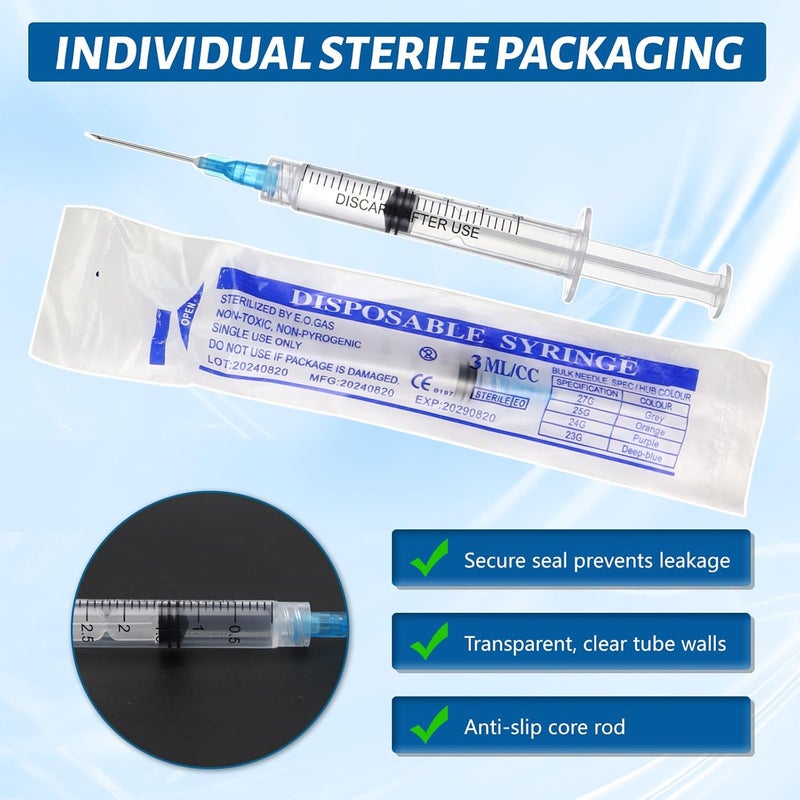 GOWTX 30 Pieces 3 ml Disposable Syringe - Plastic Syringe Set, Suitable for Scientific Experiments, Pet Husbandry, Lubricant Applications, Adhesives, Liquid Separation, Oil Filling - Image 4