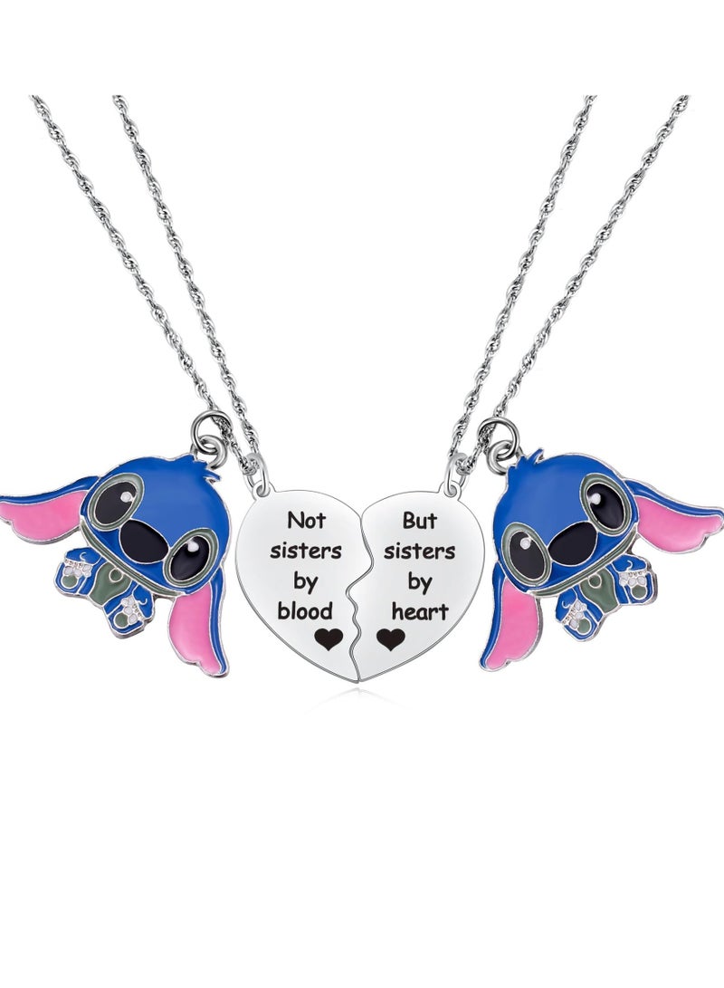 Excefore Best Friend Stitch Necklace, Friendship Matching Heart Necklace for 2 Girls, Lilo and Stitch Jewelry for Friends, BFF Bestie - Image 1